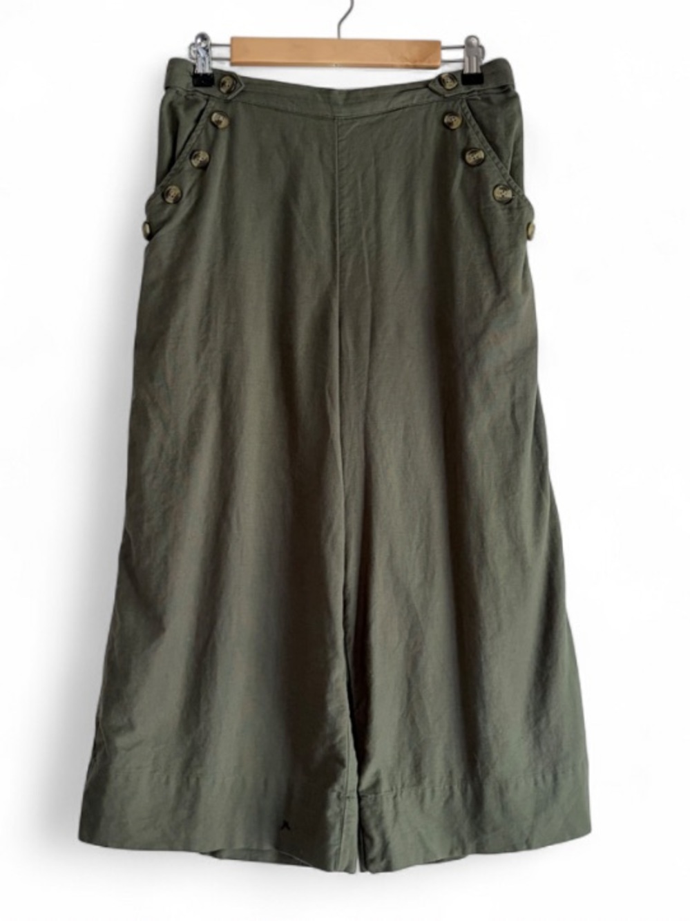 American Eagle Olive Green Linen Blend Wide Leg Cropped Sailor Pants Size M